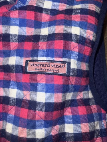 Vineyard Vines Girls Moonshine Blue/Pink Plaid Reversible Sherpa Full Zip Vest L - Picture 5 of 6