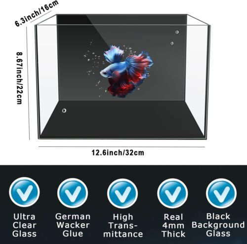 3 Gallon 12.6” L Fish Nano Glass Aquarium, with Separator Plate for Betta, Multi - Picture 8 of 9