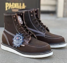 MEN'S WORK BOOTS MOC TOE GENUINE LEATHER LACE UP SOFT TOE BOTAS TRABAJO 115