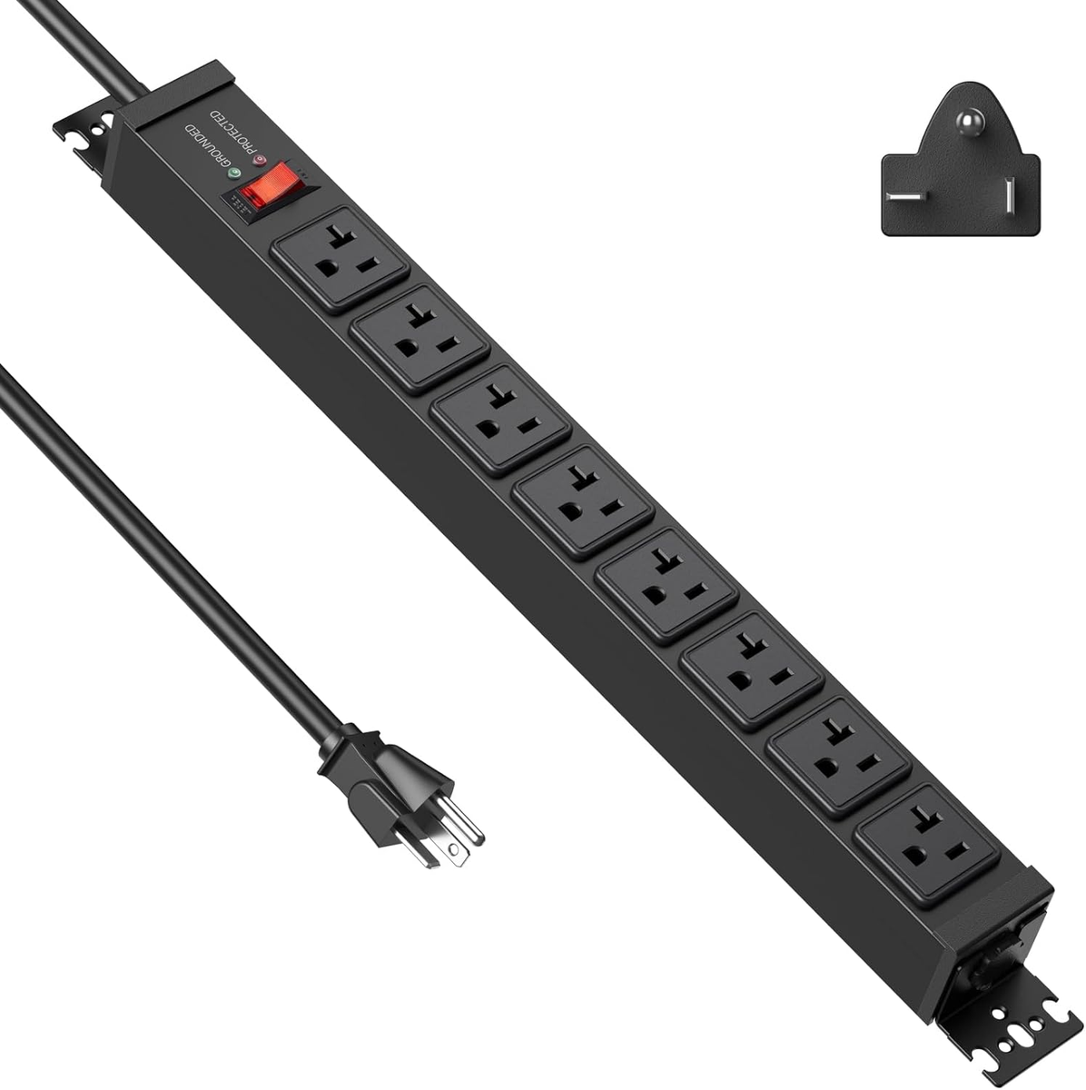 20 Amp Power Strip Rotating Mount, Heavy Duty Surge Protector 20A 
