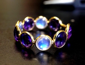 18K-Yellow-Gold-Stacking-Natural-Moonstone-Amethyst-Chakra-Eternity-Ring-Band-7