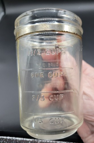 VTG MCM Hazel Atlas Glass Food Chopper Red Top & Handle Graduated Jar Chop Disk - Picture 12 of 17