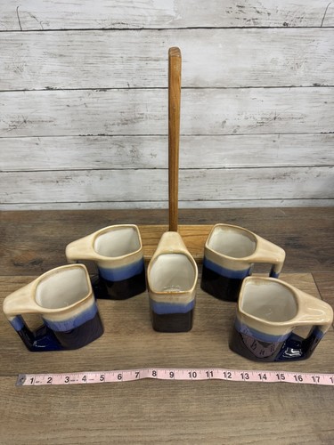 VTG Rodolfo Padilla Drip Glaze Stoneware Coffee Mugs w Tree Stand EUC Mexico - Afbeelding 8 van 10