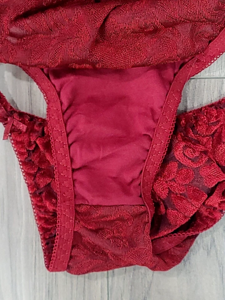 Bragas de bikini vintage nuevas de colección Fredericks of Hollywood Burnout de terciopelo rojo floral L Foto 4 de 4