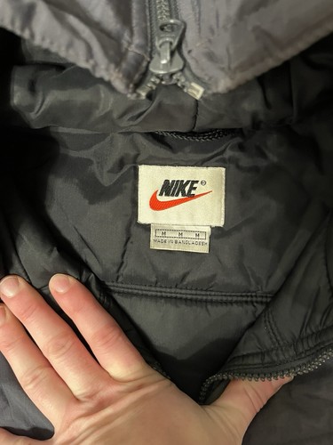 Vintage Nike Parka Puffer Stadium Jacket Long Hooded Men’s M Grey / Yellow 90s - Picture 3 of 9