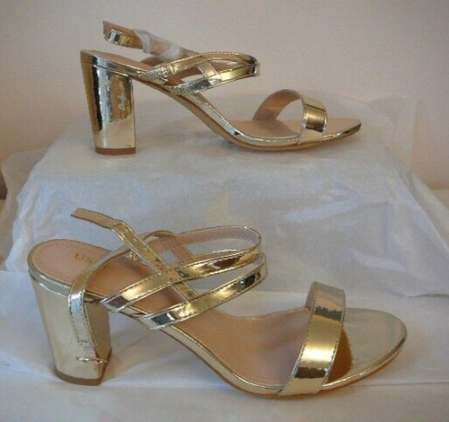 Allegra K Women's Gold Slingback 3" Chunky Heel Ankle Strap Sandals-Size 7-NIB - Picture 2 of 8