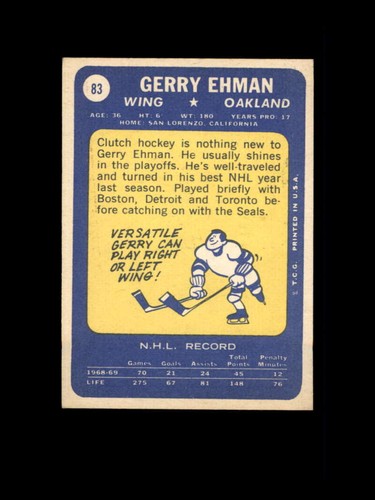 1969 Topps Hockey #083 Gerry Ehman  STARX 8 NM/MT  (LS808168) - Picture 2 of 2