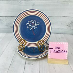 Pfaltzgraff-BAJA-Cream-Mauve-Band-Blue-Swirl-Stoneware-Salad-Lunch-Plates-Set-2