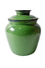 Vintage Green Enamel Storage Jar with Lid Kitchen Utility Tin Container 8x6 Inch