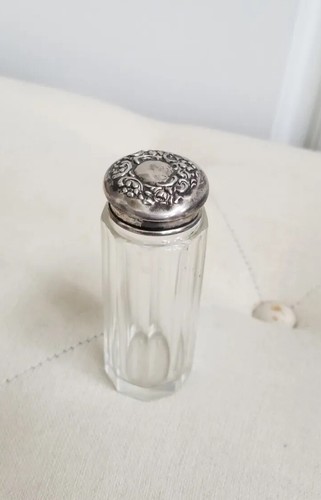 Antike Repousse Sterling Silber Waschtisch Glas Flasche/Parfüm oder Haarnadeln Flasche - Bild 1 von 15