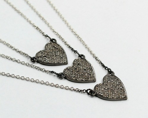 Three Strand Heart Pendant Pave Diamond 925 Silver Fashion Diamond Charm Pendant - Picture 9 of 12