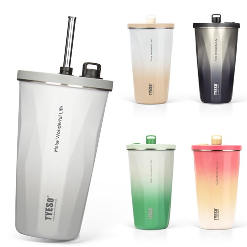 TYESO TUMBLER WITH STRAW STAINLESS STEEL WIDE MOUTH VACUUM INSULATED