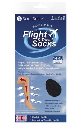 1 Pair 80 Denier Compression DVT Flight / Travel Socks Sockshop - 4 Sizes - Picture 9 of 11