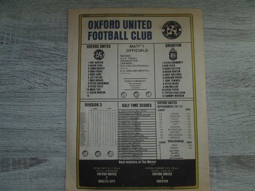 Oxford v Brighton 22nd January 1977 Division 3 - Picture 2 of 3