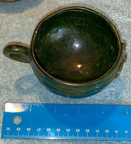 Vintage grün rot Ware Keramik Tasse & Untertasse Oaxaca Mexiko applizierte Blume - Bild 10 von 12