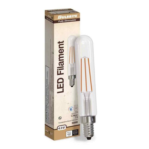 BULBRITE 4-Pack 40W Equi. Soft White T8 E12 Candelabra Base Clear LED Light Bulb - Picture 2 of 5