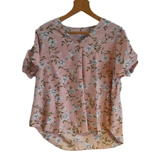 SHEIN CURVE Top Womens Size 0XL Pink Floral Short Sleeve Summer Lightweight