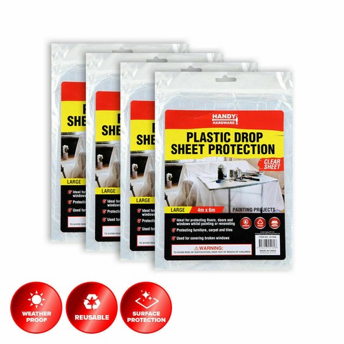 4x Drop Sheet Clear Plastic Reusable Strong Durable 6m x 4m Handy Hardware® NEW - Picture 5 of 5