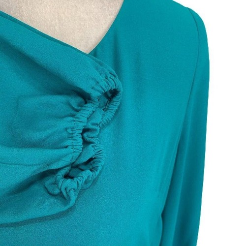 Belle Badgley Mischka Teal Shift Dress Long Sleeve Back Zip Georgette Lined 10 - Picture 2 of 9