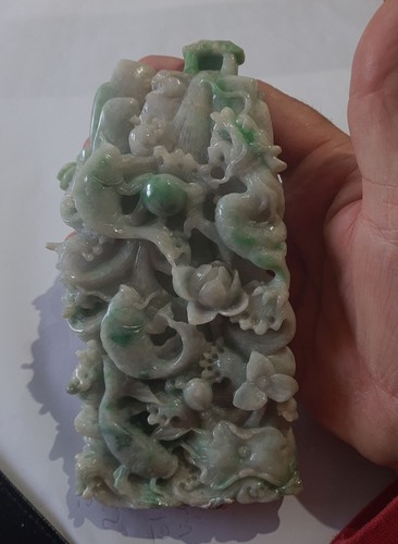 *** TOP !! – Einzigartiger DRACHEN aus feiner JADEIT-Jade, Fei Cui graviert *** - Bild 1 von 12