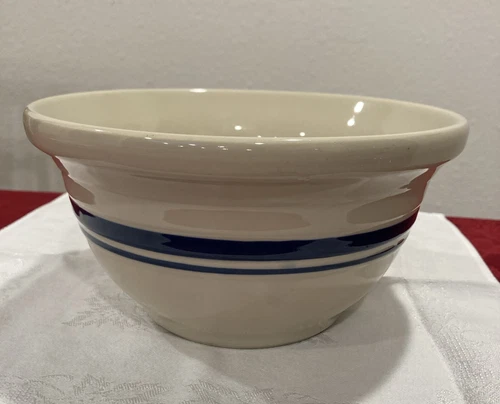 Vintage Roseville Friendship Pottery Ohio Blue Stripe 2 Qt Bowl USA 8 Inches