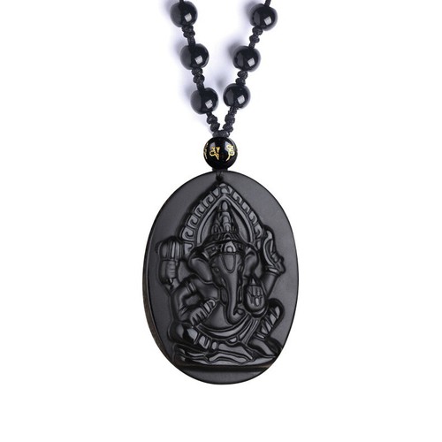 Collar de elefante obsidiana negra Ganesha colgante riqueza con cadena ajustable - Imagen 6 de 7