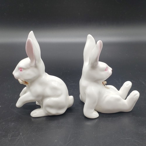Vintage Bunny Rabbits Bone China White Figurine Easter Taiwan 4” Set Of 2 - Picture 6 of 9