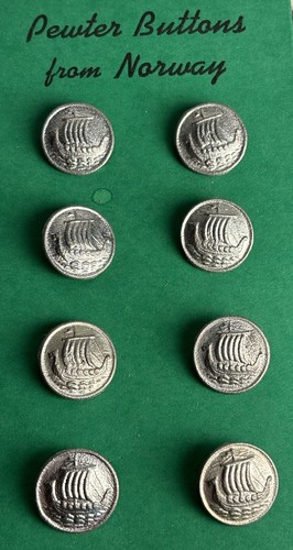Vintage Pewter Buttons Norwegian (8) NEW VIKING SHIP DESIGN!! - Picture 2 of 6
