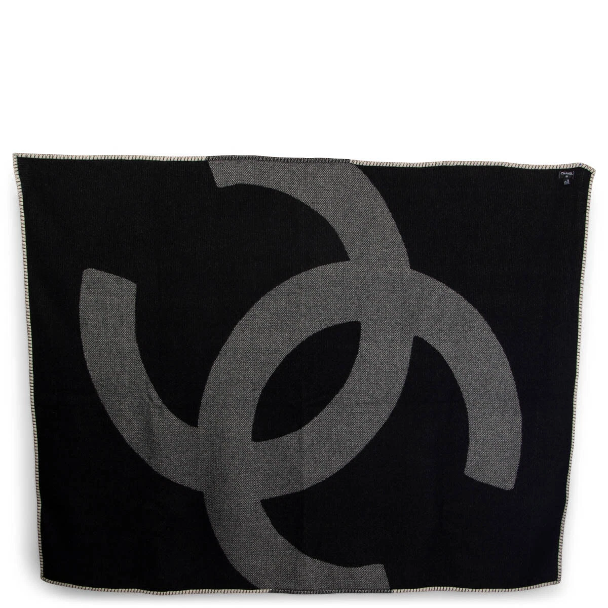 65958 auth CHANEL black & ivory wool & cashmere CC Blanket Throw & Pillow  Case