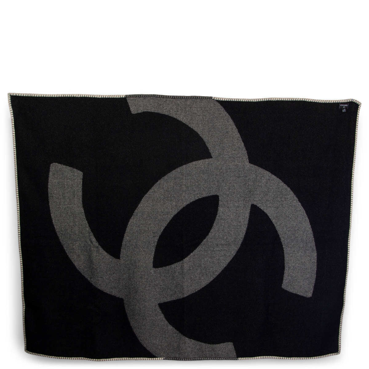 Chanel Cc Logo Navy & White Cashmere Throw Blanket