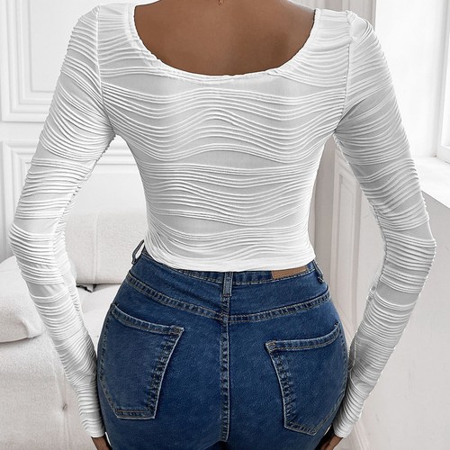 Women's Autumn New Slim Fit Striped Round Neck Long Sleeve Fashionable T Shirt - Bild 6 von 13