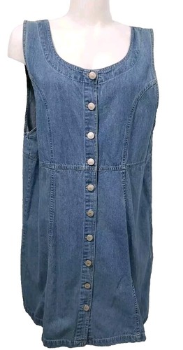 Cherokee Blue Jean Denim Sleeveless Dress Jumper Button Down XLarge Vtg - Picture 2 of 9