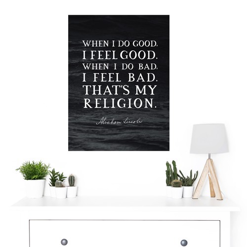 Schiefer Zitat Abraham Lincoln Meine Religion großer Druck 46x61 cm - Bild 2 von 5