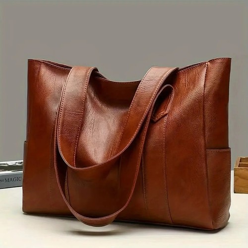 Vintage Vegan Leather Tote Bag Women’s Retro Large Shoulder Handbag Casual - Picture 6 of 7