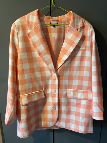 Miss Selfridge peach check skirt suit 12/14 - Picture 2 of 7
