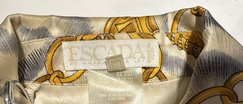 Vtg 80s Escada Blouse 36 Baroque Gold Leopard Cat 100% Silk Shirt Luxe - Picture 9 of 10