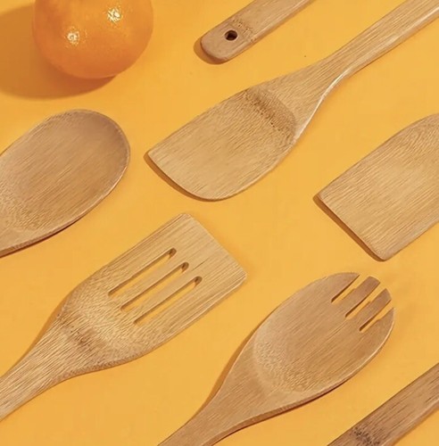 Juego de 6 espátulas de bambú de lujo cucharas de madera utensilios de mezcla herramientas de cocina - Imagen 4 de 4