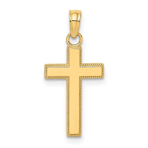 Avariah 14K Yellow Gold Polished Block Style Beaded Edge Cross Charm - 22mm