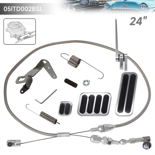 Floor Mount Gas Pedal w/Brake+Clutch Pad & 24" Throttle Cable Bracket Spring Kit - Picture 1 of 10