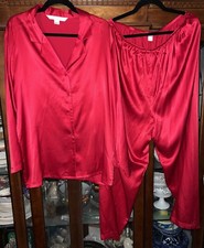 Vintage Victoria Secret Pajamas Large Red Silky Polyester