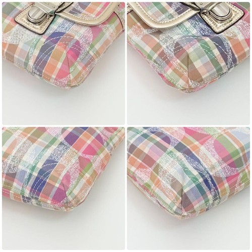 Coach Poppy Madras Plaid Sequined Hippie Women Used Authentic Hand Bag Rareitem! - Picture 8 of 12