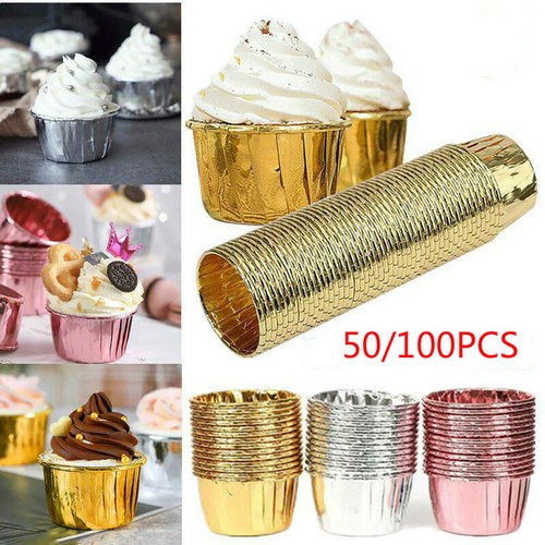 50/100X Lámina Papel metálico Color Cupcake Estuches Revestimientos Muffin Taza de Pastel de Hornear - Imagen 3 de 17