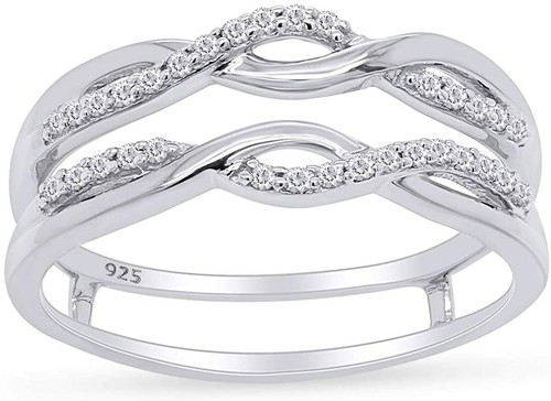 1/4  CT Natural Diamond Wedding  Wrap Enhancer Guard Ring 14k White Gold Plated - Picture 2 of 10