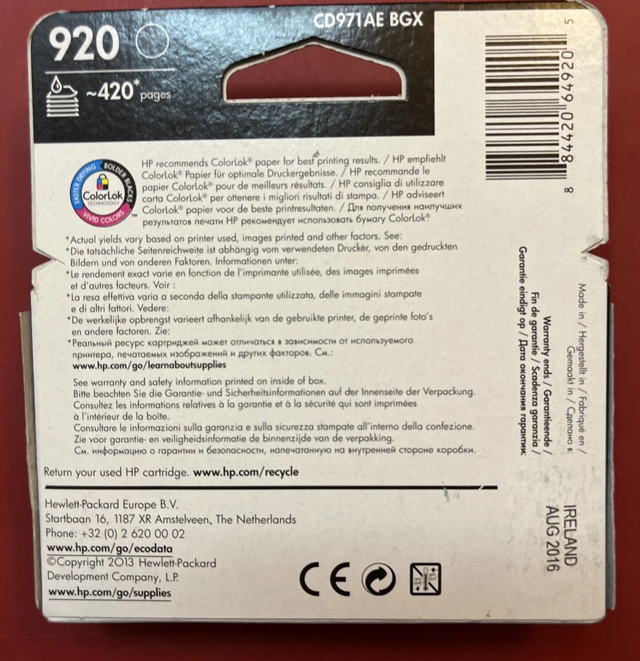 Genuine HP 920 Black & HP 920XL Magenta Ink - Expiry Dates Aug 16 & Feb 17 - Image 4 of 4