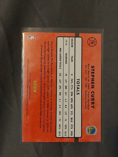 2014-15 PANINI DONRUSS STEPHEN CURRY BASISKARTE #70 WARRIORS MVP - Bild 2 von 6