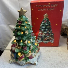 Vintage Ceramic Light Up Christmas Tree 12" Holiday Decor Train Gifts Teddy Bear