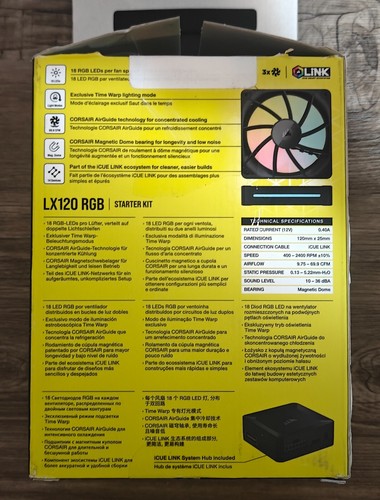 CORSAIR - CUE LINK LX120 RGB 120mm PWM Fans Starter Kit (3-pack) - Black - Afbeelding 4 van 5