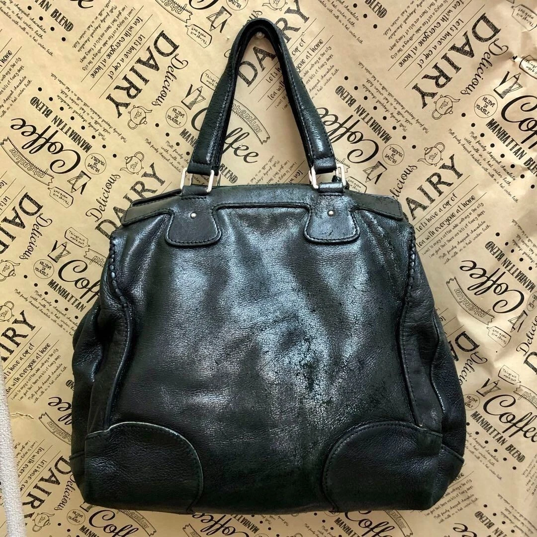 CELINE Tote Bag Nylon Pelle Borsa a Mano Carrozza Charm Nero USATOe Autore