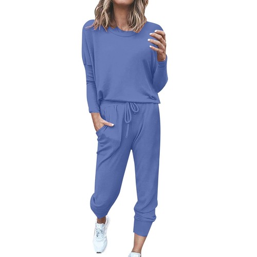 Women's 2 Piece Outfit Long Sleeve Tops with Drawstring Long Pants Tracksuit Set - Picture 73 of 73