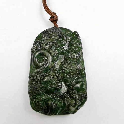 Black Green Jade Dragon Soar Amulet Pendant 107 - Picture 2 of 2
